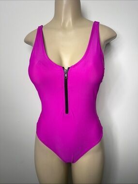 Xhilaration Hot Pink Front-Zip One-Piece Swimsuit